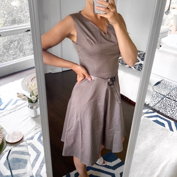 🍂 MAKALU TAUPE MIDI BELTED SKATER DRESS! - Picture 2 of 7